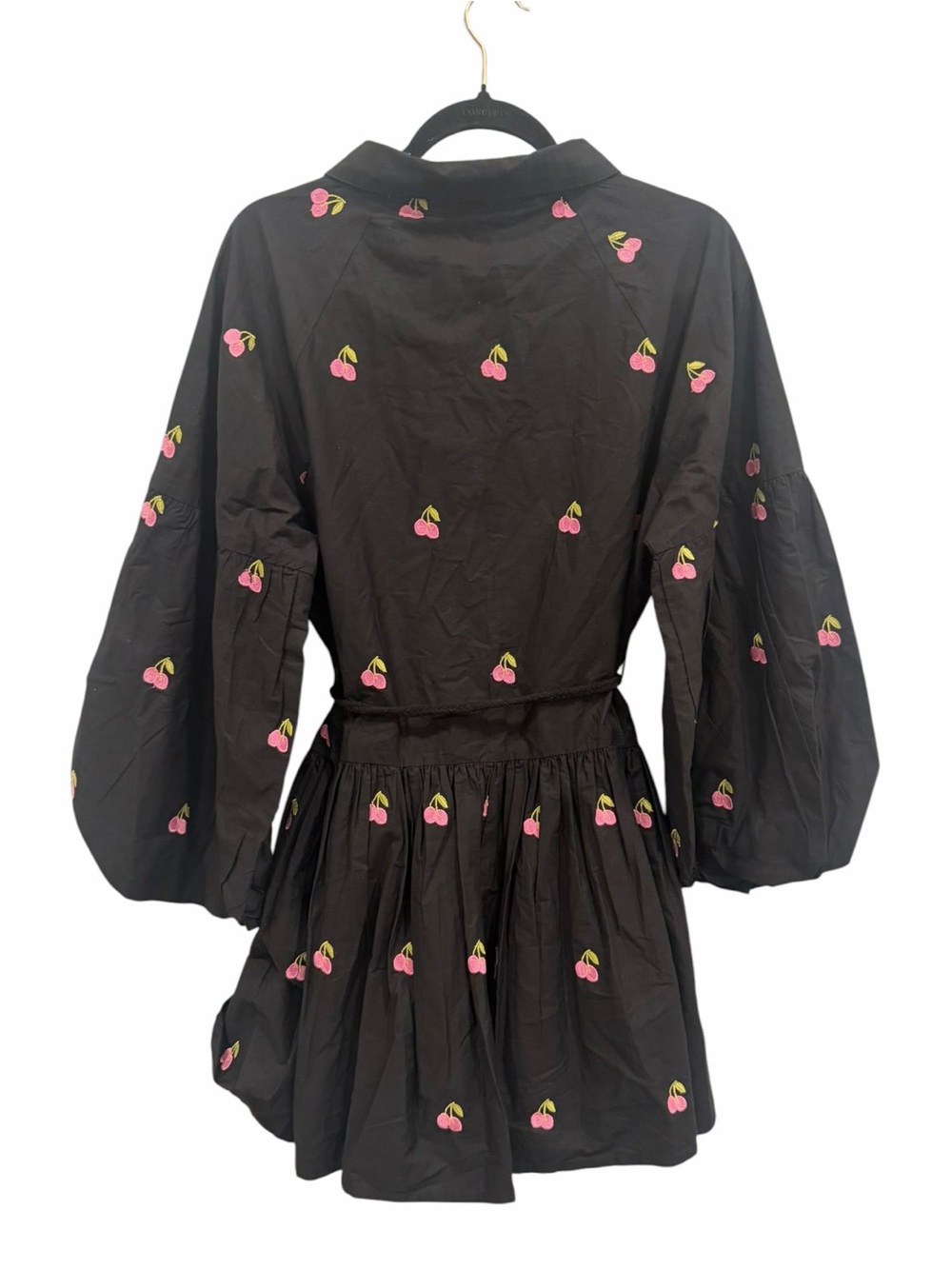 Avec Les Filles Cherry Embroidered Mini Shirt Dress Size 8 NWT Black Cotton - Picture 9 of 9